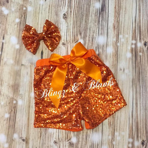 Orange Sequin Shorts_Blingz & Blanks Wholesale 