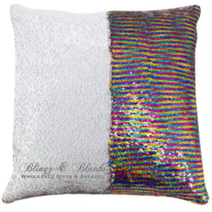 Rainbow/White Reversible Sequin Pillow_Blingz & Blanks Wholesale 