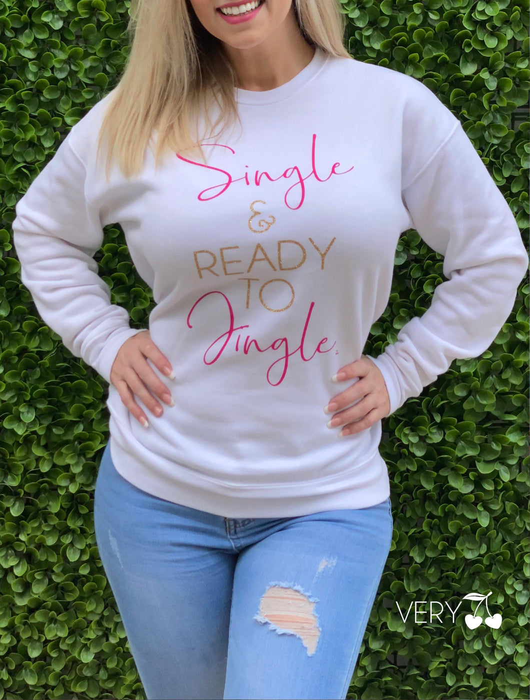Single & Ready to Jingle Graphic Glitter Sweatshirt
