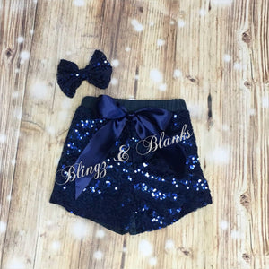 Navy Sequin Shorts_Blingz & Blanks Wholesale 