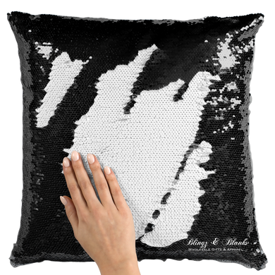 Black/White Reversible Sequin Pillow_Blingz & Blanks Wholesale 