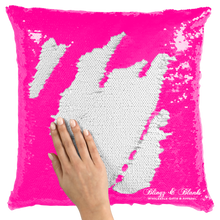 Neon Pink/White Reversible Sequin Pillow_Blingz & Blanks Wholesale 