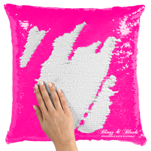 Neon Pink/White Reversible Sequin Pillow_Blingz & Blanks Wholesale 
