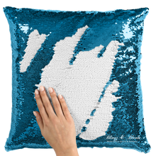 Turquoise/White Reversible Sequin Pillow_Blingz & Blanks Wholesale 